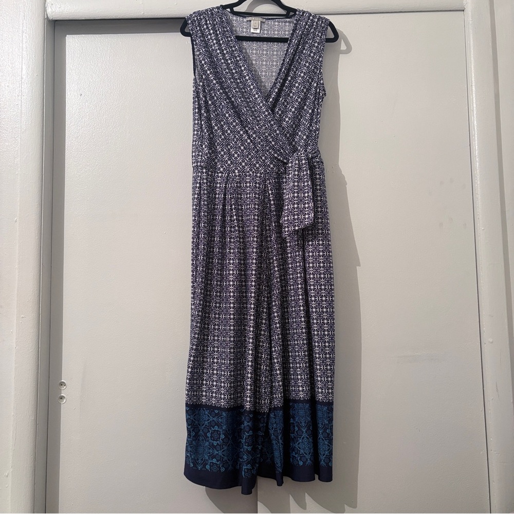 Dana Buchman Women’s Navy White Patterned Faux Wrap Romper Size L